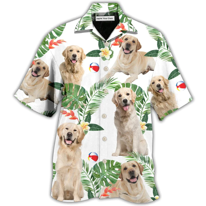 Hawaiian Shirt / Adults / S Labrador Retriever Dog Tropical Leaf White Style - Hawaiian Shirt - Reefox
