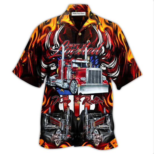 Hawaiian Shirt / Adults / S Truck Keep On Rolling Truckers In Fire - Hawaiian Shirt - Reefox