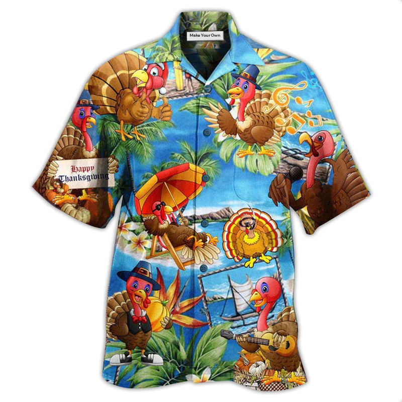 Hawaiian Shirt / Adults / S Turkey Happy Thanksgiving - Hawaiian Shirt - Reefox