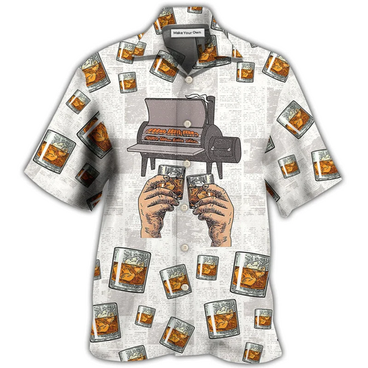 Hawaiian Shirt / Adults / S Wine Bourbon I Like Bourbon My Smoker And Maybe 3 People - Hawaiian Shirt - Reefox