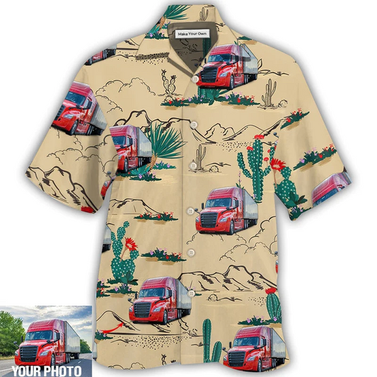 Hawaiian Shirt / Adults / S Truck Semi-Trailer Cactus Truck Desert Custom Photo - Hawaiian Shirt - Reefox
