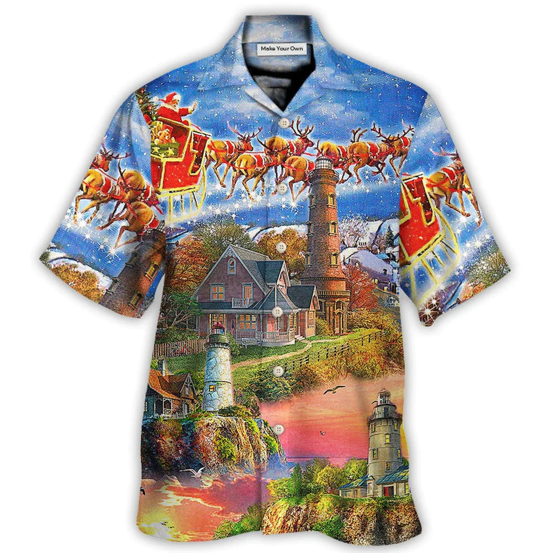 Hawaiian Shirt / Adults / S Lighthouse Christmas Santa Shine Like A Lighthouse - Hawaiian Shirt - Reefox