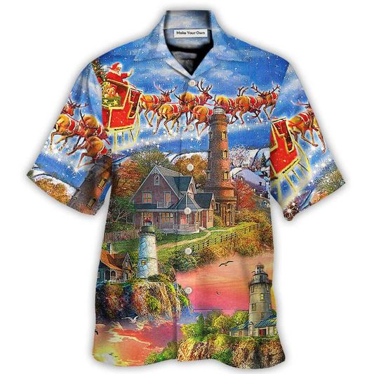 Hawaiian Shirt / Adults / S Lighthouse Christmas Santa Shine Like A Lighthouse - Hawaiian Shirt - Reefox