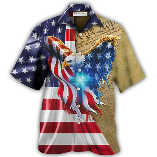 Hawaiian Shirt / Adults / S Eagle Cross One Nation Under God - Hawaiian Shirt - Reefox