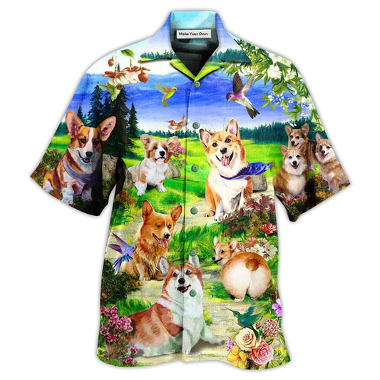 Hawaiian Shirt / Adults / S Corgi Dogs Love Blue Sky - Hawaiian Shirt - Reefox