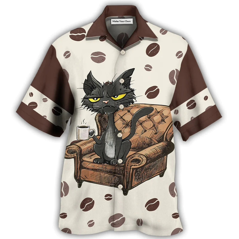Hawaiian Shirt / Adults / S Coffee Black Cat My Coffee And I - Hawaiian Shirt - Reefox