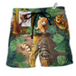 Beach Short / Adults / S Cat And Tiger Tropical Leaves - Beach Short Reefox - Owls Matrix LTD