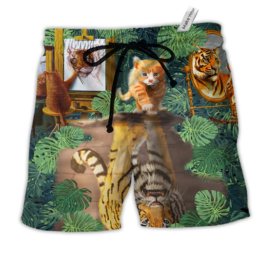 Beach Short / Adults / S Cat And Tiger Tropical Leaves - Beach Short Reefox - Owls Matrix LTD