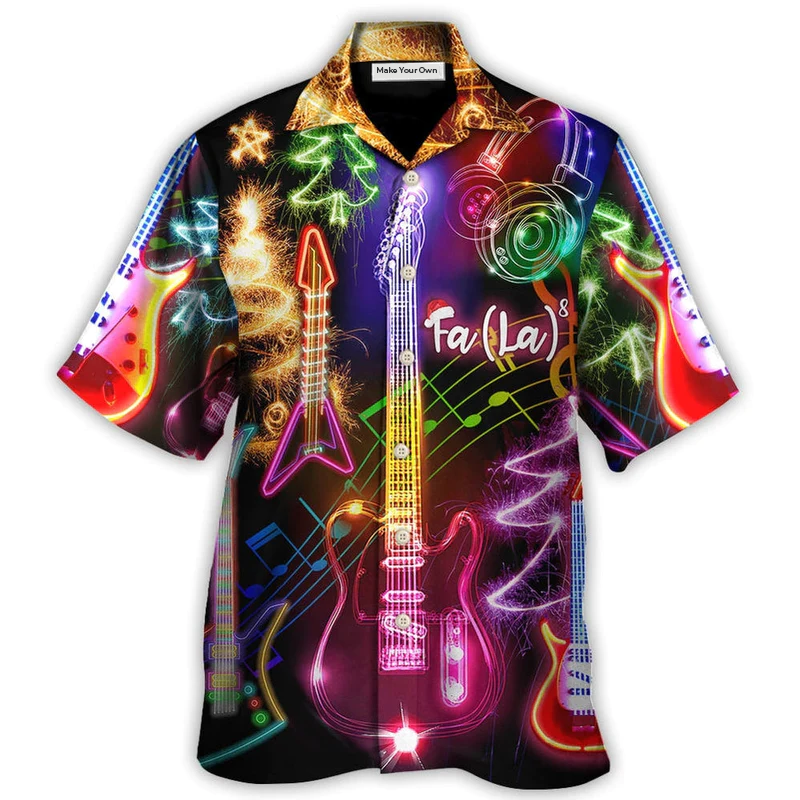 Hawaiian Shirt / Adults / S Christmas Guitar Tree Happy Glow Light Style - Hawaiian Shirt - Reefox