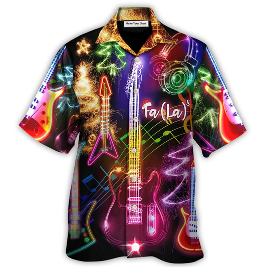 Hawaiian Shirt / Adults / S Christmas Guitar Tree Happy Glow Light Style - Hawaiian Shirt - Reefox