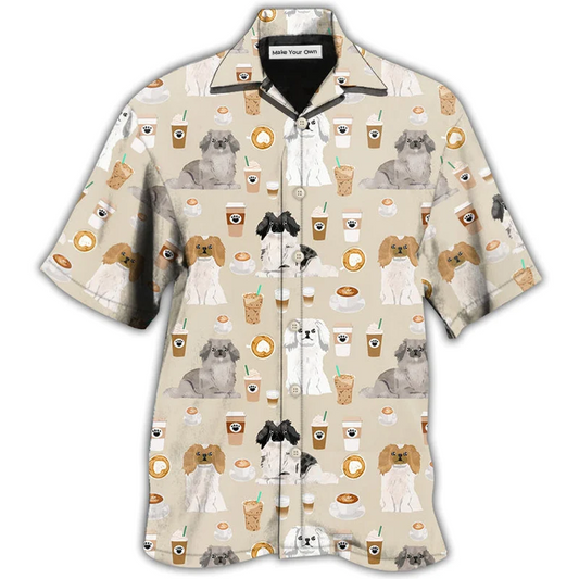 Hawaiian Shirt / Adults / S Pekingese Dog And Coffee Basic - Hawaiian Shirt - Reefox