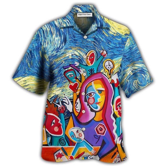 Hawaiian Shirt / Adults / S Teacher Art Teacher in Starry Night - Hawaiian Shirt - Reefox