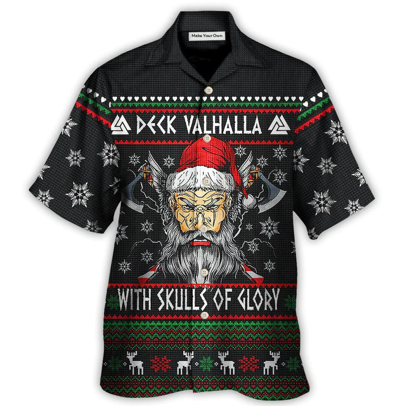 Hawaiian Shirt / Adults / S Christmas Deck Valhalla With Skull Of Glory - Hawaiian Shirt - Reefox