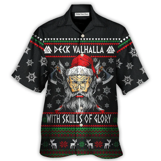 Hawaiian Shirt / Adults / S Christmas Deck Valhalla With Skull Of Glory - Hawaiian Shirt - Reefox