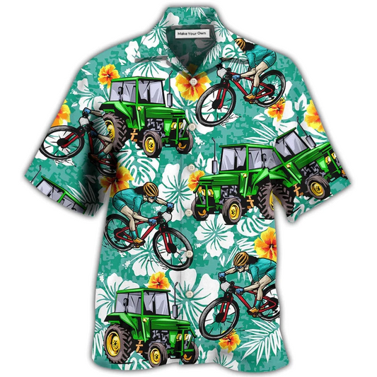Hawaiian Shirt / Adults / S Tractor I Like Tractors And Mountain Biking - Hawaiian Shirt - Reefox