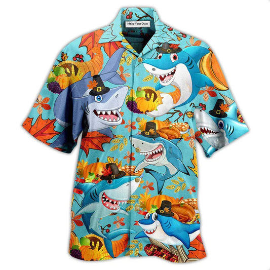 Hawaiian Shirt / Adults / S Shark Thanksgiving Funny Style - Hawaiian Shirt - Reefox