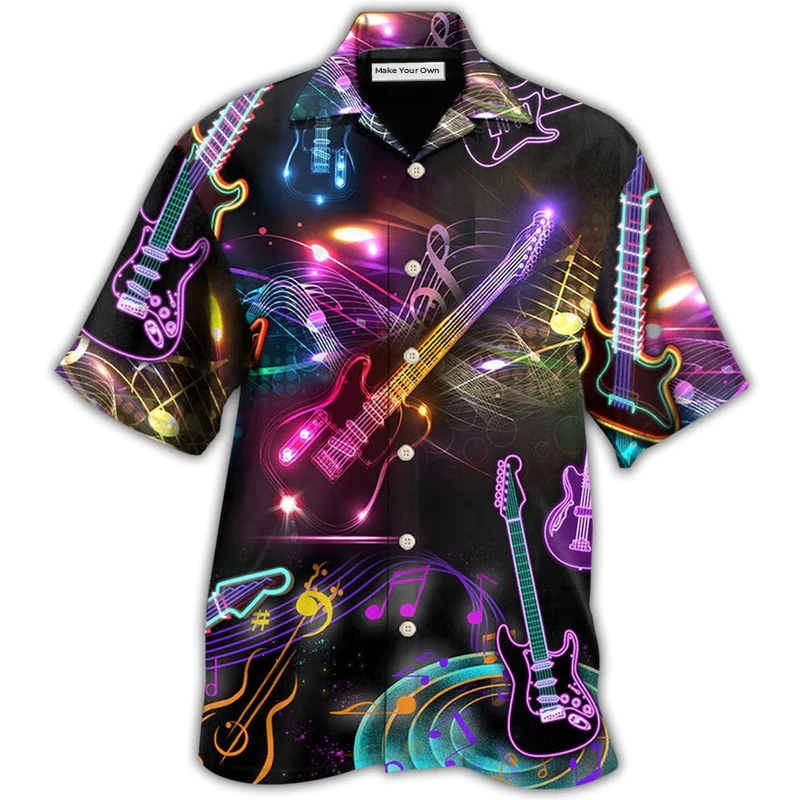 Hawaiian Shirt / Adults / S Guitar Neon Amazing Art - Hawaiian Shirt - Reefox