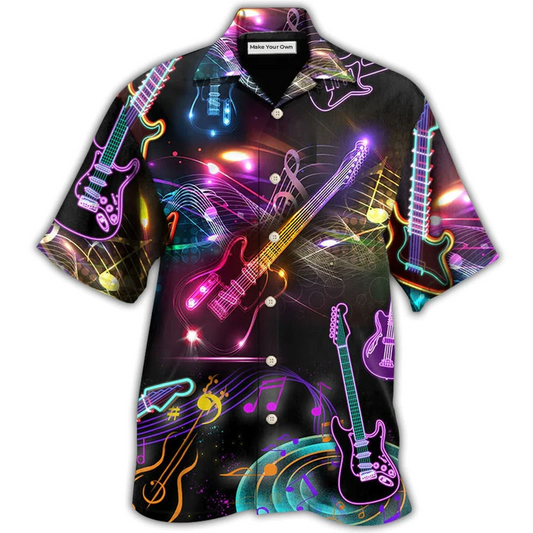 Hawaiian Shirt / Adults / S Guitar Neon Amazing Art - Hawaiian Shirt - Reefox