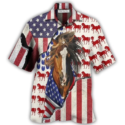 Hawaiian Shirt / Adults / S Horse Patriotic Horse American Flag - Hawaiian Shirt - Reefox