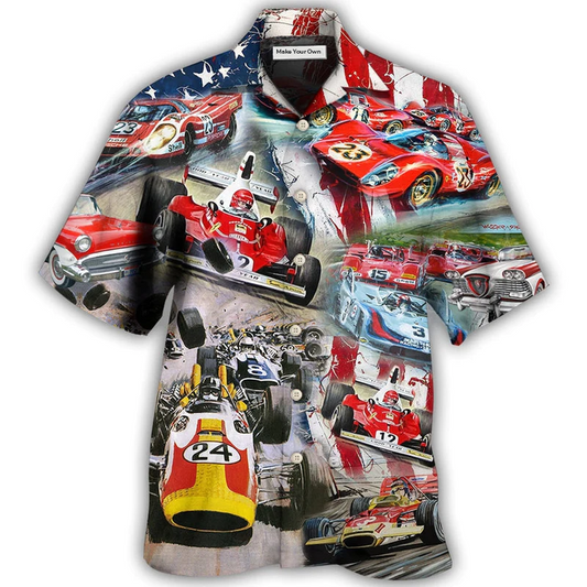 Hawaiian Shirt / Adults / S Car Racing Independence Day America - Hawaiian Shirt - Reefox