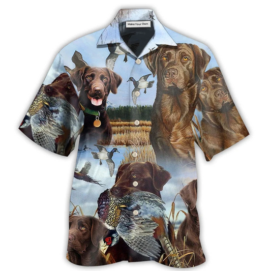Hawaiian Shirt / Adults / S Hunting Chocolate Labrador Retriever Hunting Blue Sky - Hawaiian Shirt - Reefox