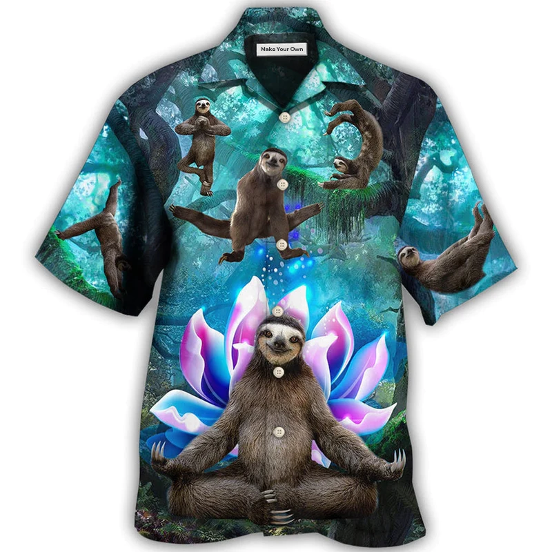 Hawaiian Shirt / Adults / S Sloth Yoga Pose On the Forest Lotus Flower - Hawaiian Shirt - Reefox