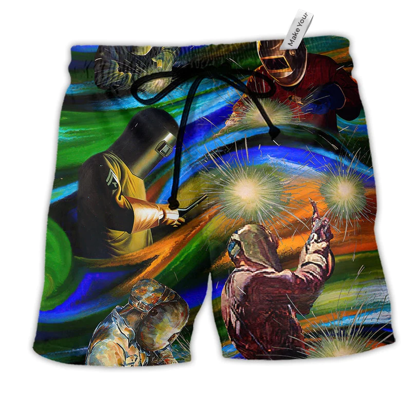Beach Short / Adults / S Welder - Yes I Know I Am On Fire, Let Me Finish This Weld Color - Beach Short Reefox - Owls Matrix LTD