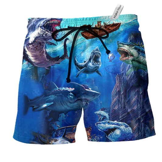 Beach Short / Adults / S Shark With Small Ship Fishing - Beach Short Reefox - Owls Matrix LTD