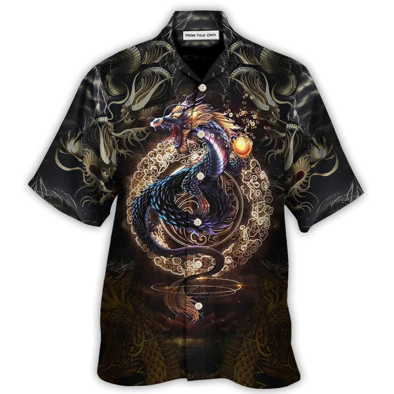 Hawaiian Shirt / Adults / S Dragon Golden Japanese Dragon - Hawaiian Shirt - Reefox