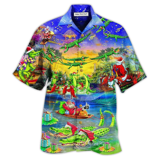 Hawaiian Shirt / Adults / S Christmas Santa Riding Alligator Christmas - Hawaiian Shirt - Reefox