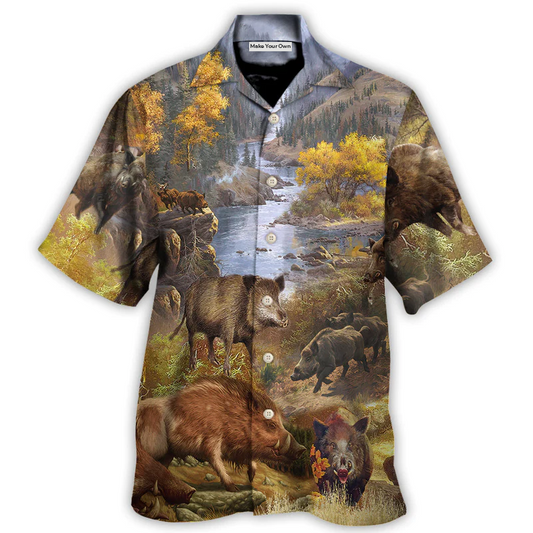 Hawaiian Shirt / Adults / S Boar Animals Wild Boar Hog Hunters Do It All Night Long - Hawaiian Shirt - Reefox