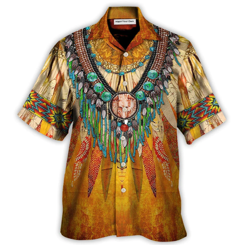 Hawaiian Shirt / Adults / S Native Cool Style Love Peace Orange - Hawaiian Shirt - Reefox