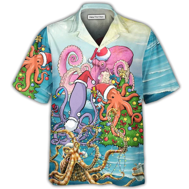 Hawaiian Shirt / Adults / S Octopus Merry Xmas Fullcolor Style - Hawaiian Shirt - Reefox
