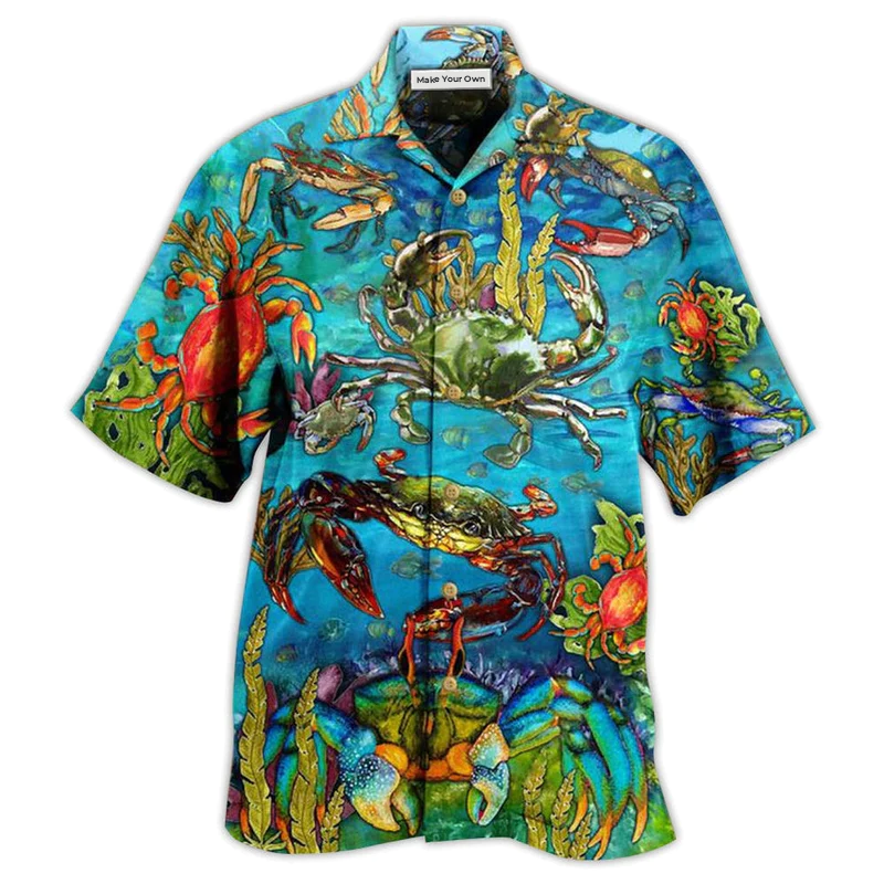 Hawaiian Shirt / Adults / S Crab Love Ocean Blue Art Style - Hawaiian Shirt - Reefox