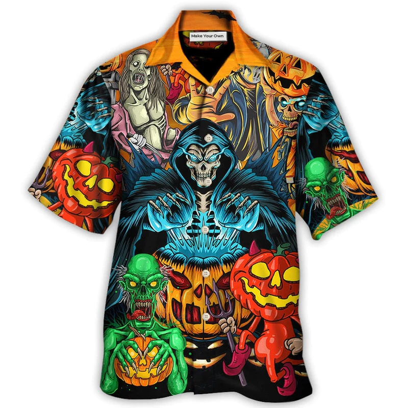 Hawaiian Shirt / Adults / S Halloween Scary Skull Pumpkin Horror Art Style - Hawaiian Shirt - Reefox