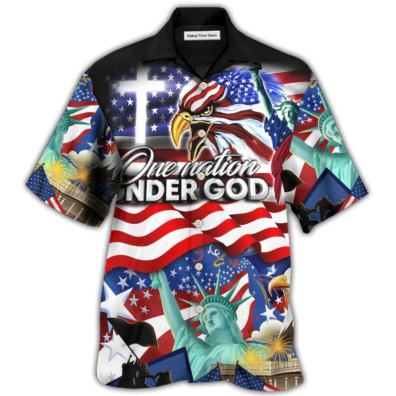 Hawaiian Shirt / Adults / S America Independence Day US One Nation Under God - Hawaiian Shirt - Reefox