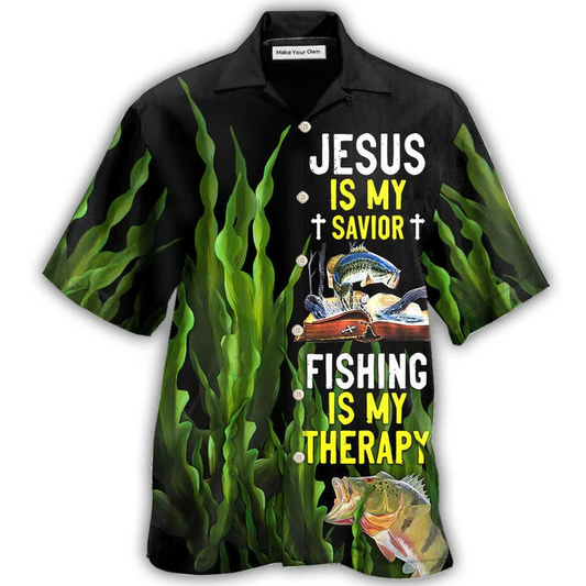 Hawaiian Shirt / Adults / S Fishing Is My Therapy Jesus Is My Savior - Hawaiian Shirt - Reefox