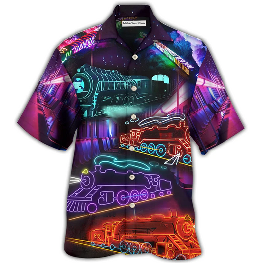 Hawaiian Shirt / Adults / S Train Neon Art Night Life - Hawaiian Shirt - Reefox