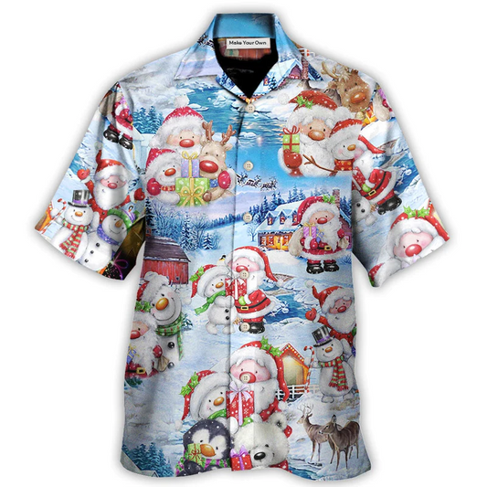 Hawaiian Shirt / Adults / S Christmas Santa And Snowman Christmas Holiday - Hawaiian Shirt - Reefox