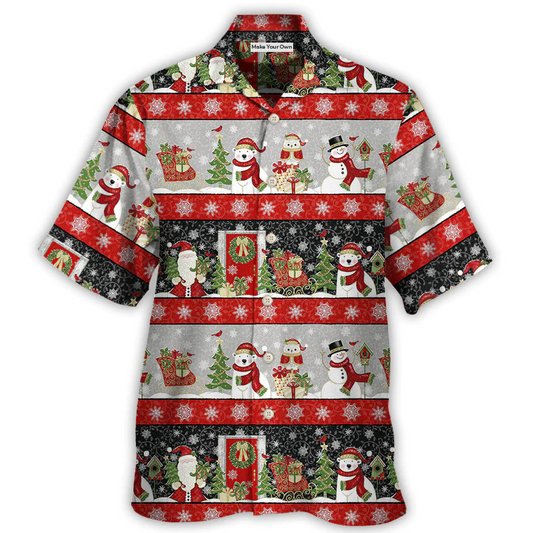 Hawaiian Shirt / Adults / S Christmas Santa Claus And Snowman Happy Xmas - Hawaiian Shirt - Reefox