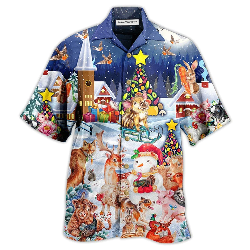 Hawaiian Shirt / Adults / S Christmas Happy Animals In Night - Hawaiian Shirt - Reefox