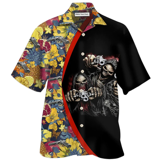 Hawaiian Shirt / Adults / S Gun Skull Hand Tropical Gun In Death - Hawaiian Shirt - Reefox