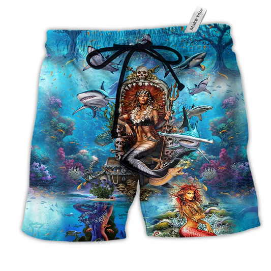 Beach Short / Adults / S Mermaid Beautiful And Skull - Beach Short Reefox - Owls Matrix LTD