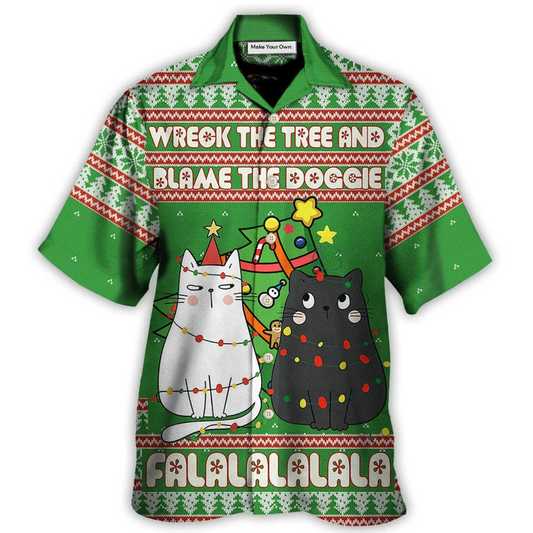 Hawaiian Shirt / Adults / S Cat Wreck The Tree Meowy Christmas - Hawaiian Shirt - Reefox