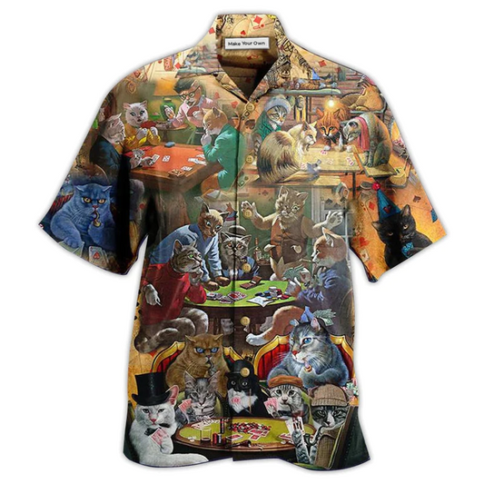 Hawaiian Shirt / Adults / S Cat Play Card Games - Hawaiian Shirt - Reefox
