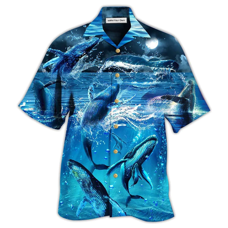 Hawaiian Shirt / Adults / S Whale Love Ocean Blue - Hawaiian Shirt - Reefox