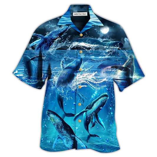 Hawaiian Shirt / Adults / S Whale Love Ocean Blue - Hawaiian Shirt - Reefox