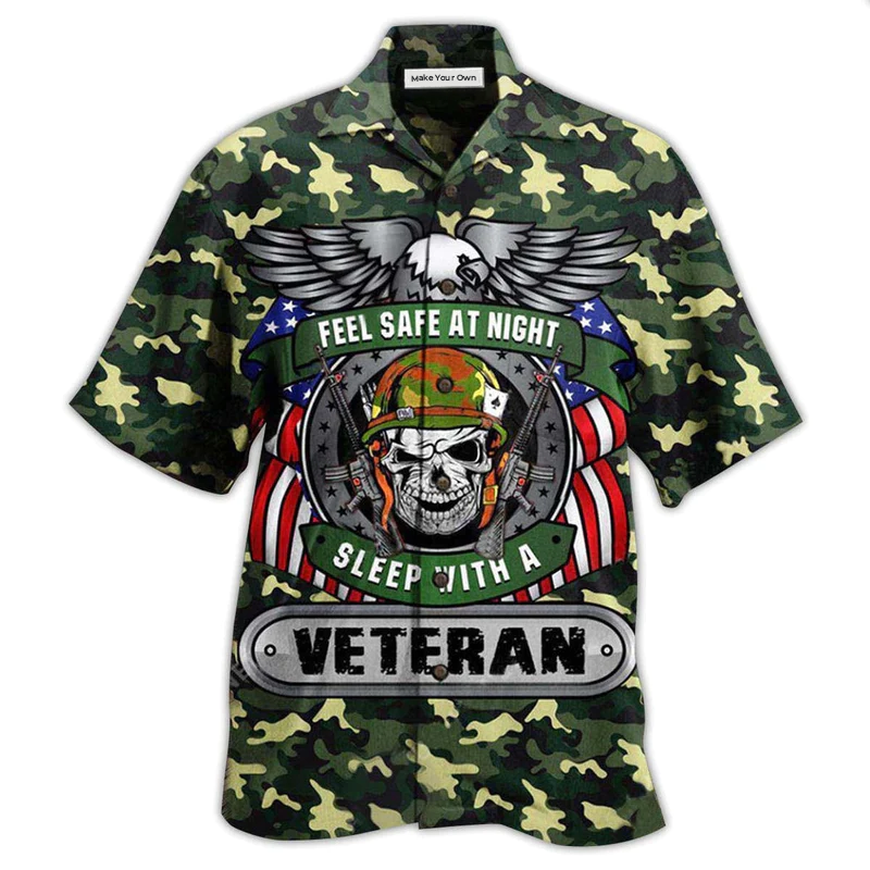 Hawaiian Shirt / Adults / S Veteran Feel Safe At Night Sleep With A Veteran - Hawaiian Shirt - Reefox