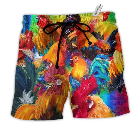 Beach Short / Adults / S Chicken Rooster In Farm - Beach Short Reefox - Owls Matrix LTD