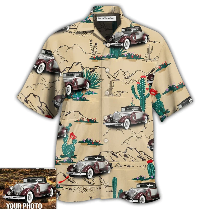 Hawaiian Shirt / Adults / S Car On The Desert With Cactus Basic Style Custom Photo - Hawaiian Shirt - Reefox